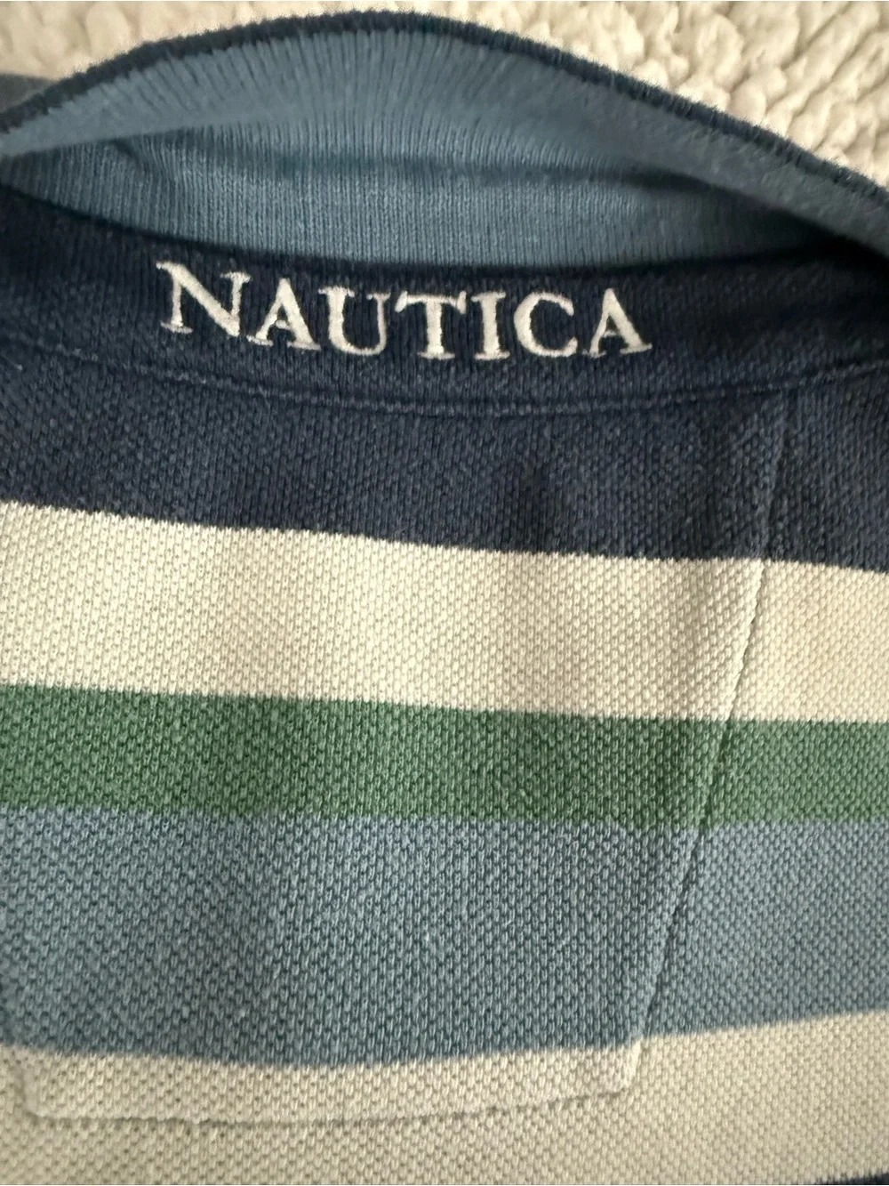 Nautica A Bit Trimmer Striped Polo Short Sleeve Shirt, Size Large.